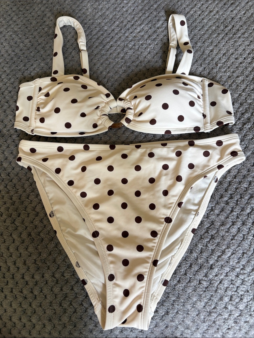 Shade & Shore Cream Bikini with Brown Polka Dots